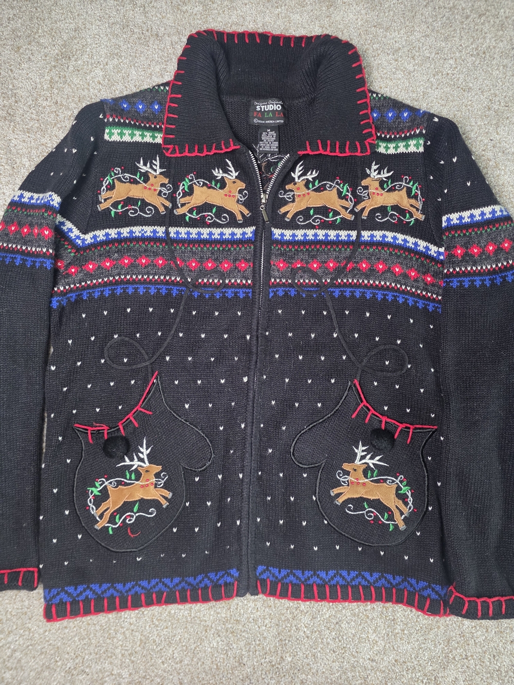1990s Y2K Christmas Reindeer Cardigan Sweater